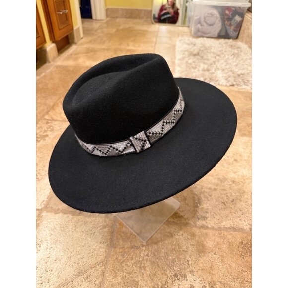 Black Wool Wide Brim Fedora Hat With Geometric Band By Universal Thread For Adul - Picture 3 of 5